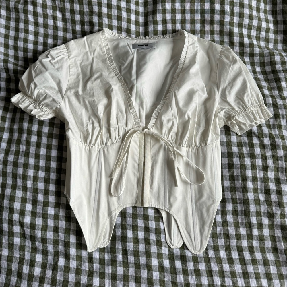 Danielle Guizio Full Sleeve Corset in Wind Top